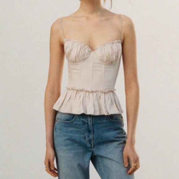 Brock Collection H&M Linen Corset Top Womens M Draped Underwire Peplum Romantic - Picture 2 of 7